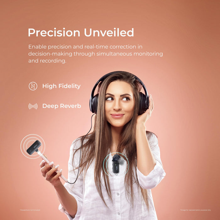 Digitek (DWM 106) 2-in-1 Wireless Microphone System, 80M Range, Noise Cancellation & Reverberation Mode, 360° Sound Capture, Lightning/Type-C/TRRS/TRS Adapter Support for DSLR/Camcorder/Android & iOS (White Color))