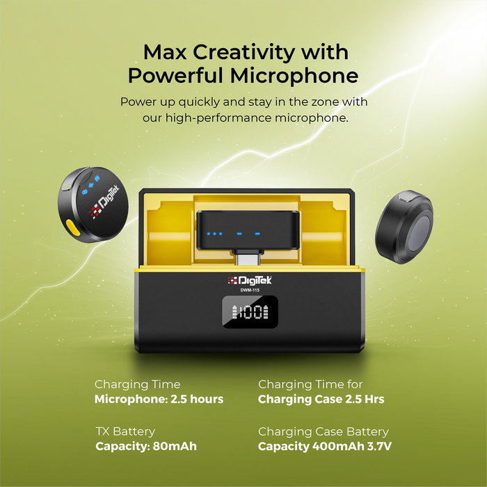 Digitek (DWM 115) 2-in-1 Wireless Microphone, 2.4GHz, Magnetic Clip, Noise Reduction Lavalier Mic, 40m Range, 6Hr Battery, 360° Sound Capture for iOS & Android, Ideal Video Recording, Vlogging, Youtube