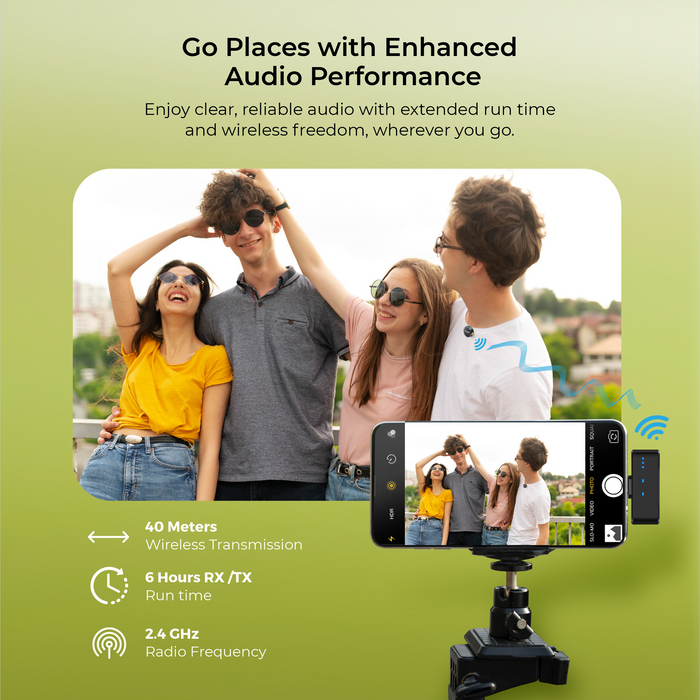 Digitek (DWM 115) 2-in-1 Wireless Microphone, 2.4GHz, Magnetic Clip, Noise Reduction Lavalier Mic, 40m Range, 6Hr Battery, 360° Sound Capture for iOS & Android, Ideal Video Recording, Vlogging, Youtube