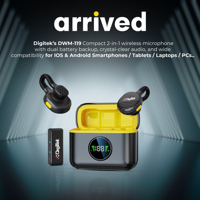Digitek (DWM 119) 2-in-1 Wireless Microphone,  2.4G Mic with 30m Range, 6Hr Battery, Noise Cancellation & Power Indicator, for iPhone & Android Smartphones, Ideal for Vlogging, Live Streaming & Interviews