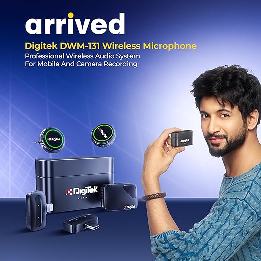 Digitek DWM 131 2-in-1 Wireless Microphone System with 2 Transmitters & 3 Receivers, 2.4GHz Wireless Mic for Camera, Smartphone & PC, ANC, 48kHz/24-bit Audio, Up to 1000ft Range, Plug & Play