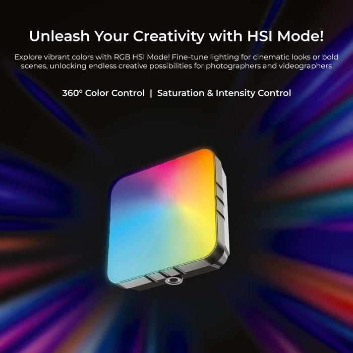 Digitek (LED D11W RGB) 11W Portable Mini RGB LED Video Light with 2000mAh Battery, 21 Lighting Effects, 2500K–9900K CCT, HSI 0–360°, 120° Beam, CRI <95, 1/4" Mount, For Photography & Videography