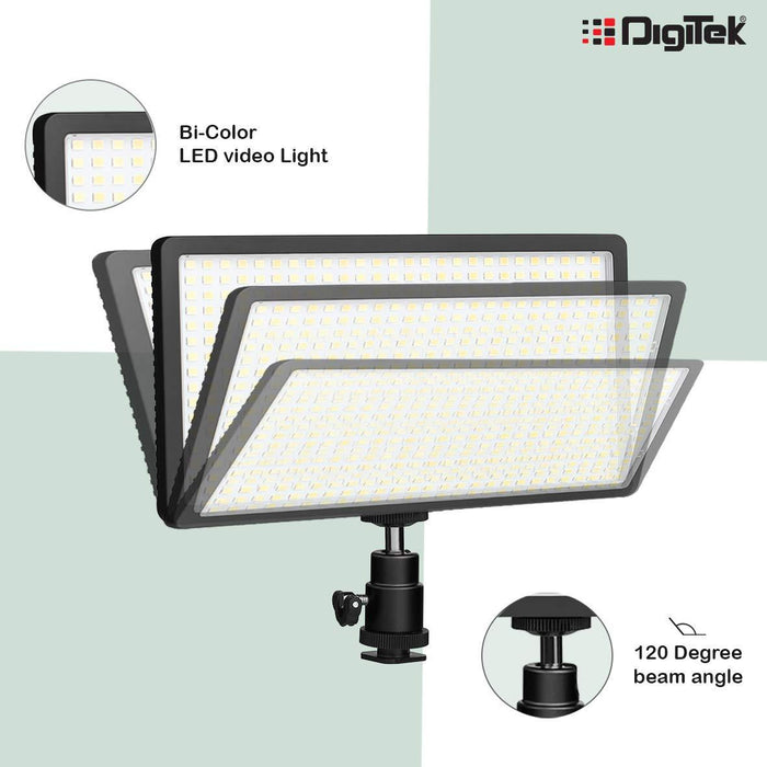 Digitek (LED D416) Professional Video Light & NP-750 Li-ion Battery with Micro USB Charging | Dimmable 3200k -5600k | Compatible with Tripods, Monopods, Cameras, Table stand & Camcorder | For YouTube Video , Product Photography, (LED D416 COMBO) - Digitek