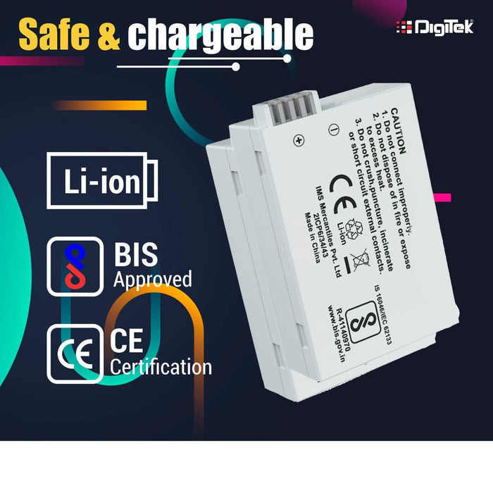 Digitek (LP-E5) 1080mAh LP-E5 Rechargeable Li-ion Battery for Canon Cameras (Grey) - Digitek