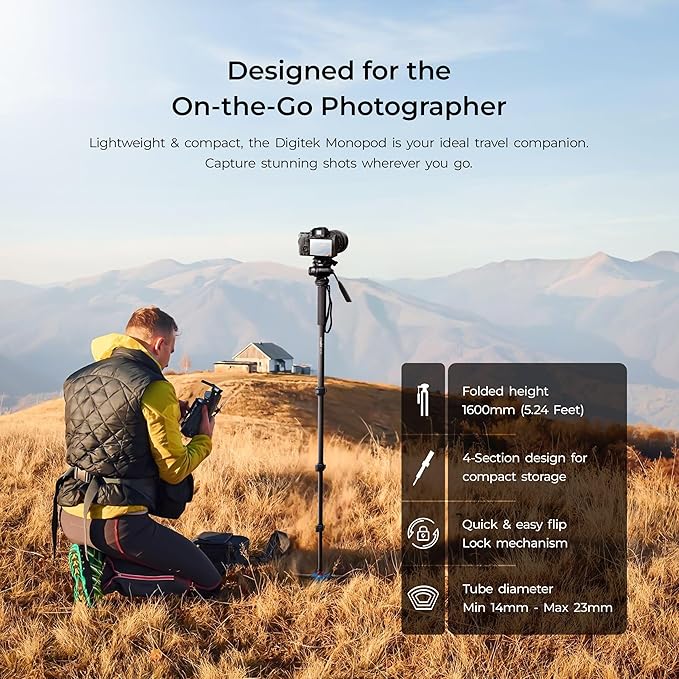 Digitek Monopod DMP 55 LVH Maximum Opetating height 1600mm with 3 KG load Capacity