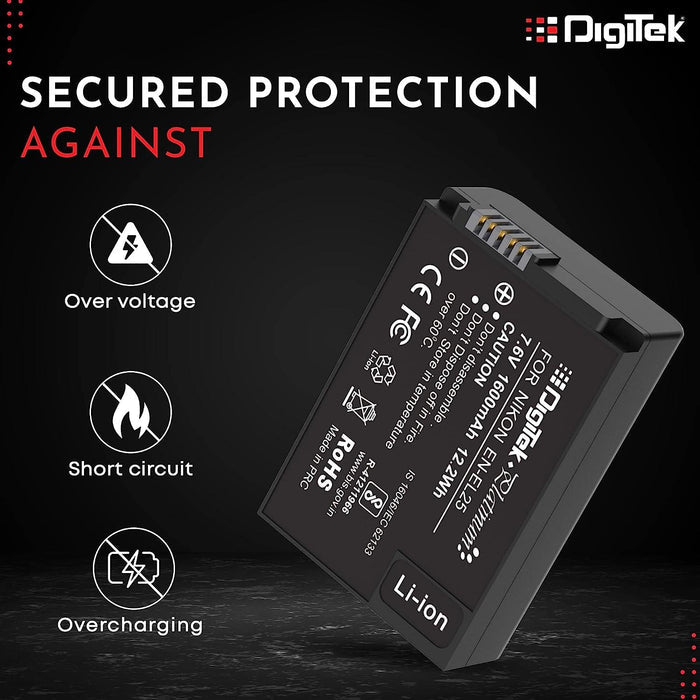 Digitek (Platinum EN-EL25) Extra Power Secondary Li-ion Rechargeable Battery for EN-EL25 (7.6V, 1600mAh) - Digitek