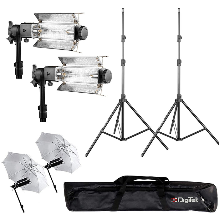 Digitek (Porta Kit 9FT L) Heavy-Duty Porta Kit (250cm in Height) with Pair of Light Stands, Porta Lights Pair of Umbrellas and Carry Bag for Studio Setup. Porta Kit 9FT
