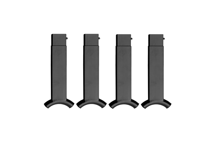 Set of four black metal support legs for furniture, sturdy design for stability and durability.