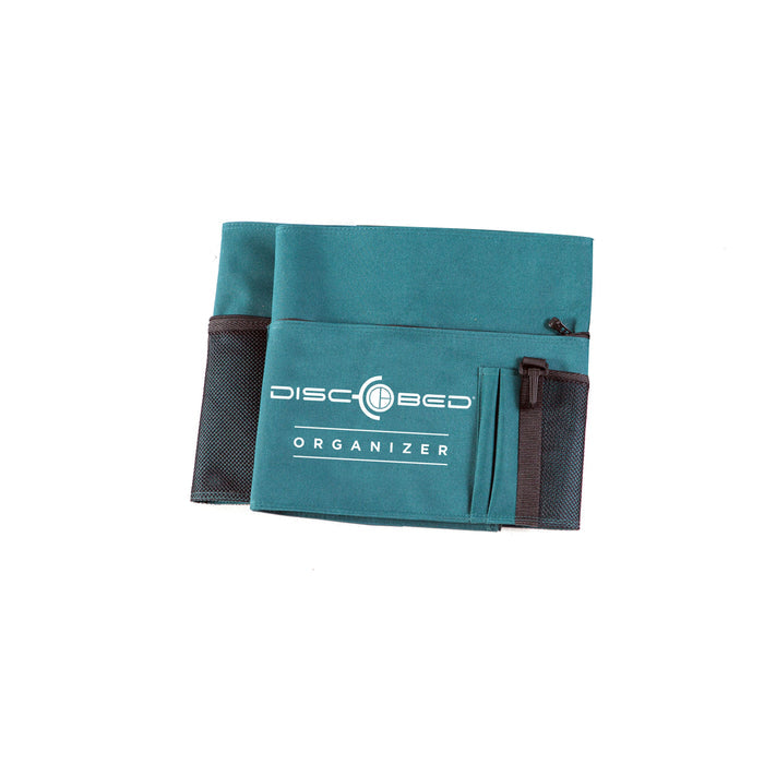 Disc-O-Bed teal organizer with multiple pockets for efficient storage and organization.