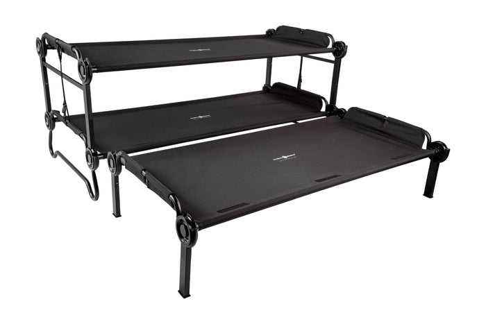 Black three-tier dog bed with sturdy metal frame and durable fabric for comfort and support.