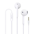 White 9eight5 earphones with in-ear design and tangle-free cable, available in five colors for phones and tablets.