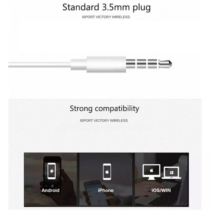 White 9eight5 earphones for phones and tablets, available in five colors, shown with in-ear design and tangle-free cable.