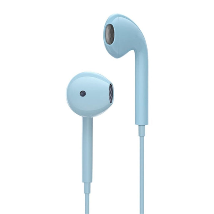Blue 9eight5 earphones for phones and tablets with in-ear design and inline microphone, available in five colors.