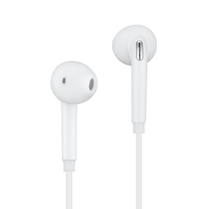 Wired 9eight5 earphones for phone and tablet, close-up view showing black audio jack and inline microphone.