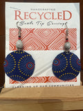 fabric earrings made from recycled bottle tops