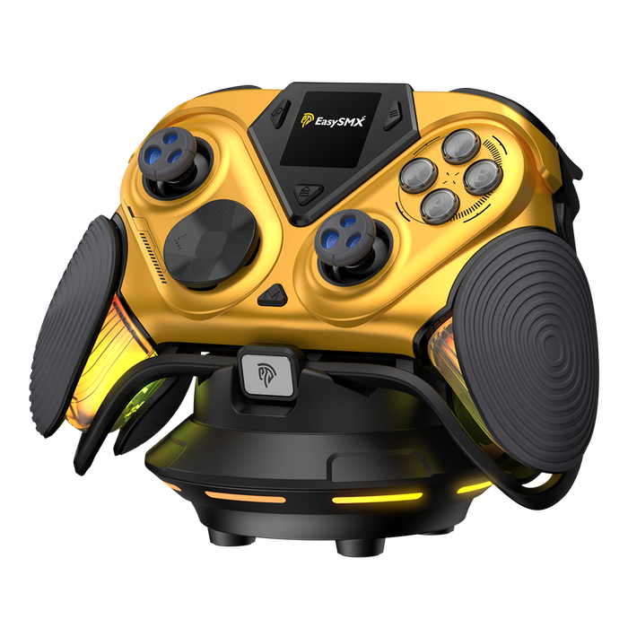 Gold EasySMX Dune 8K wireless PC gaming controller with TMR joysticks and charging dock