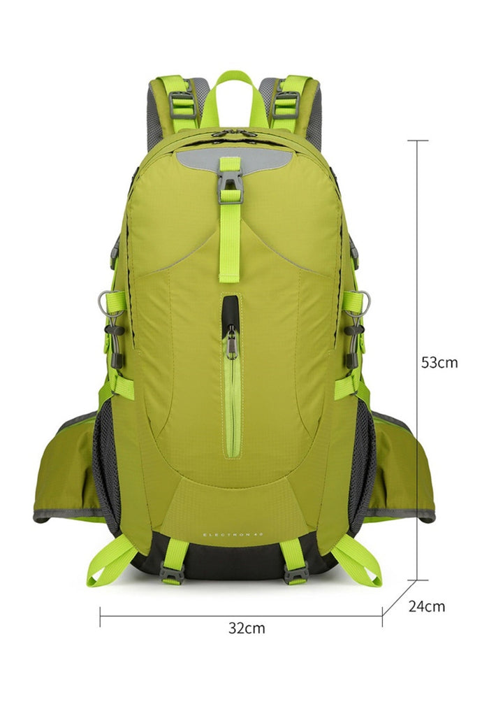ECOTREK 40L waterproof hiking backpack with multiple compartments, ideal for camping, travel, and school use.
