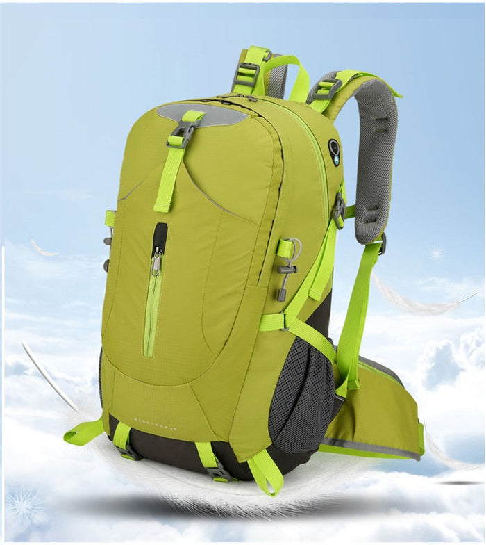ECOTREK 40L waterproof hiking backpack with multiple compartments, ideal for camping, travel, and school activities.