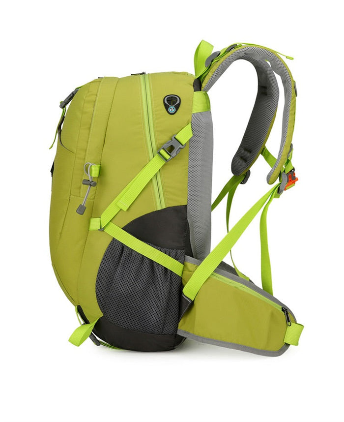 ECOTREK 40L waterproof hiking backpack with multiple compartments, ideal for camping, travel, and school activities.