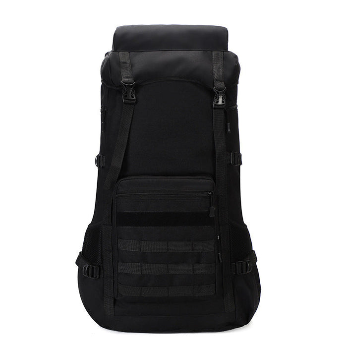 ECOTREK 70L military backpack with multiple compartments, tactical design, suitable for camping, hiking, and travel.