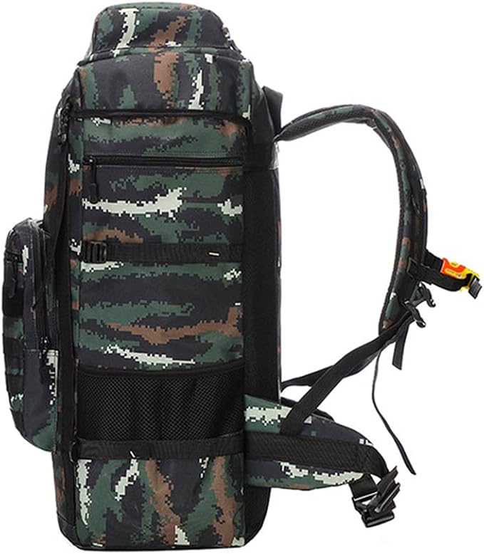 ECOTREK 70L military backpack with multiple compartments, suitable for camping, hiking, and travel, in durable tactical design.