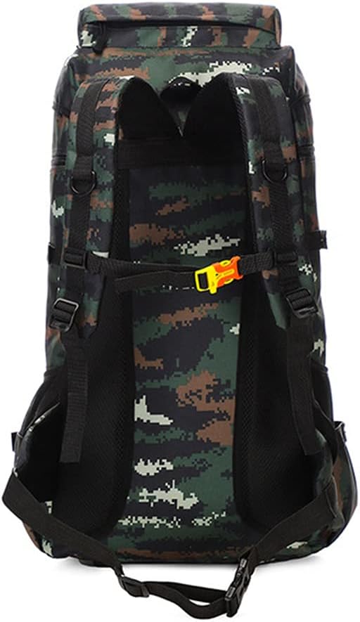 ECOTREK 70L military backpack with multiple compartments, rugged design for camping, hiking, and travel adventures.