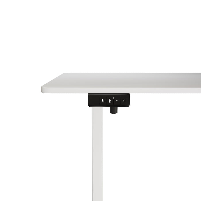 Electra Ergo single motor sit-stand computer desk in white, 1.2m, by Sue-E Furniture, with adjustable height and sleek modern design.