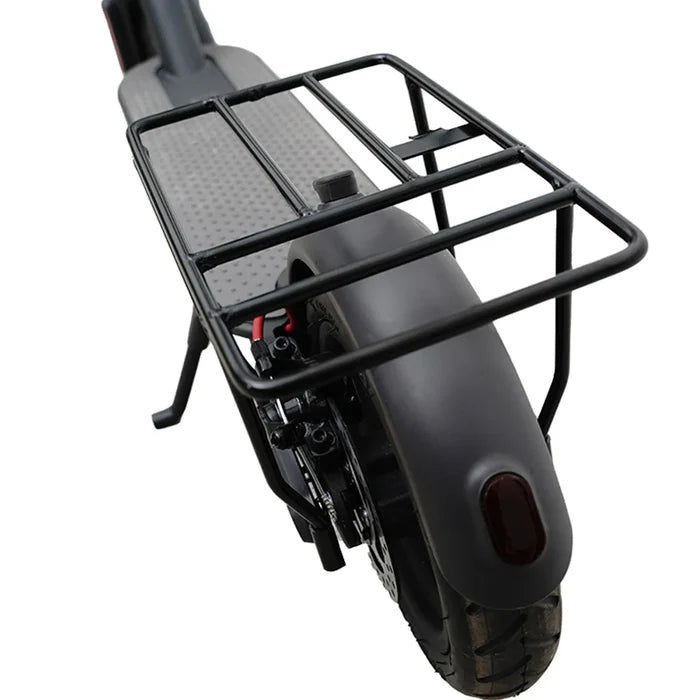 HBC Habicare electric scooter rear luggage rack mounted on scooter, made of sturdy metal for carrying bags and accessories.