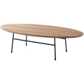 Elegant oval coffee table from sue-e furniture with a sleek wooden finish, perfect for modern living room decor.
