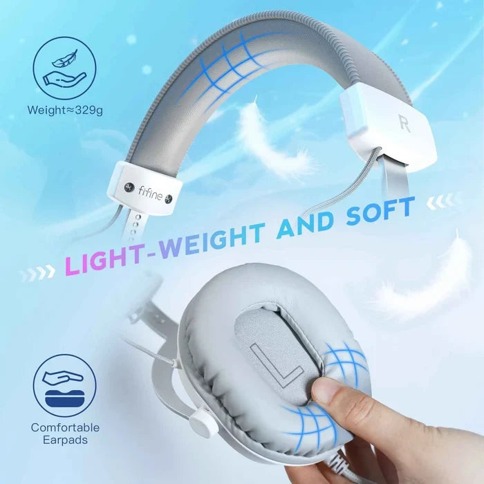 FIFINE gaming headset with surround sound, featuring padded ear cups and adjustable headband for immersive gameplay comfort.
