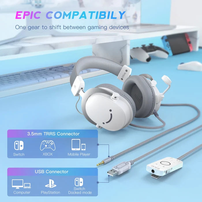 FIFINE Gaming Headset with surround sound, black design, adjustable headband and cushioned ear cups for immersive gameplay.