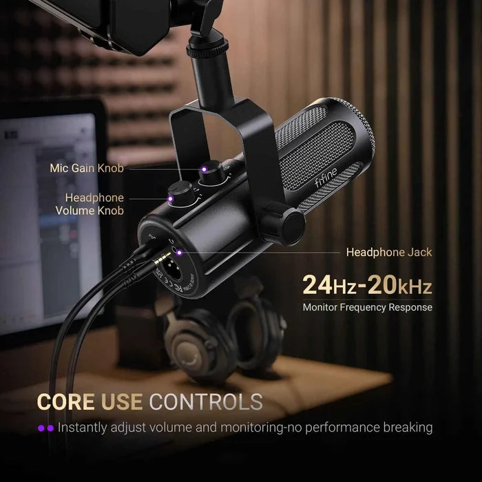 USB XLR dynamic podcast microphone by ShopHub NZ, shown with its sleek design and professional-grade audio capturing components.