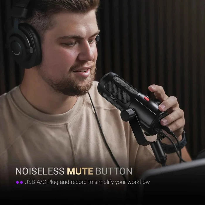 USB XLR dynamic podcast microphone by ShopHub NZ, showing a sleek microphone with a stand and professional audio quality features.