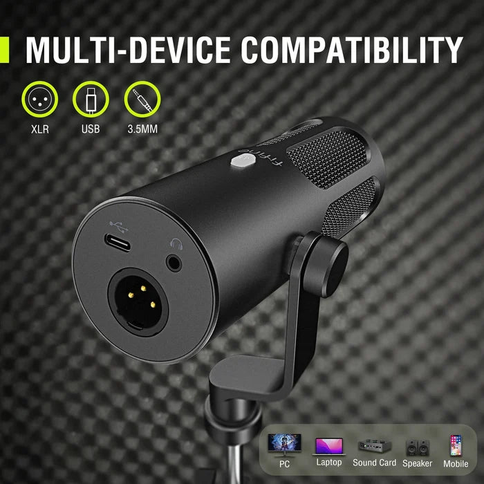 High-quality FIFINE Tank3 dynamic microphone with USB and XLR connections, ideal for professional audio recording.