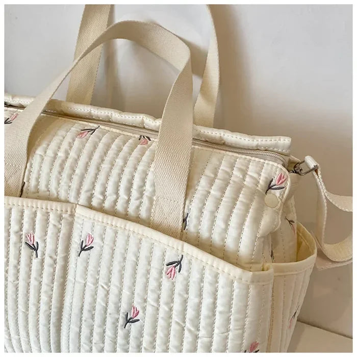 Embroidered Multi-Functional Diaper Bag
