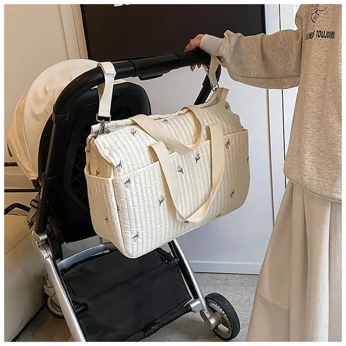 Embroidered Multi-Functional Diaper Bag