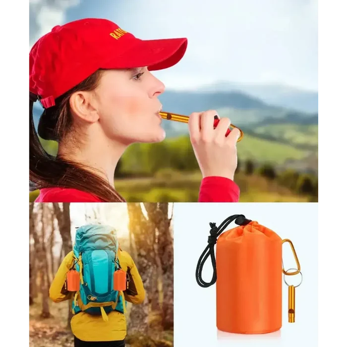 Orange Habicare emergency sleeping bag, compact SS design, lightweight weatherproof sleeping bag for survival and outdoor use.