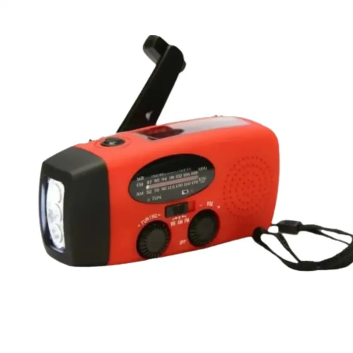 Habicare SS emergency solar hand crank radio with built-in flashlight and power bank, compact and portable for emergency use