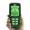 Habicare EMF Tester HBC model measuring electromagnetic fields, handheld device with digital display and sensor in use.