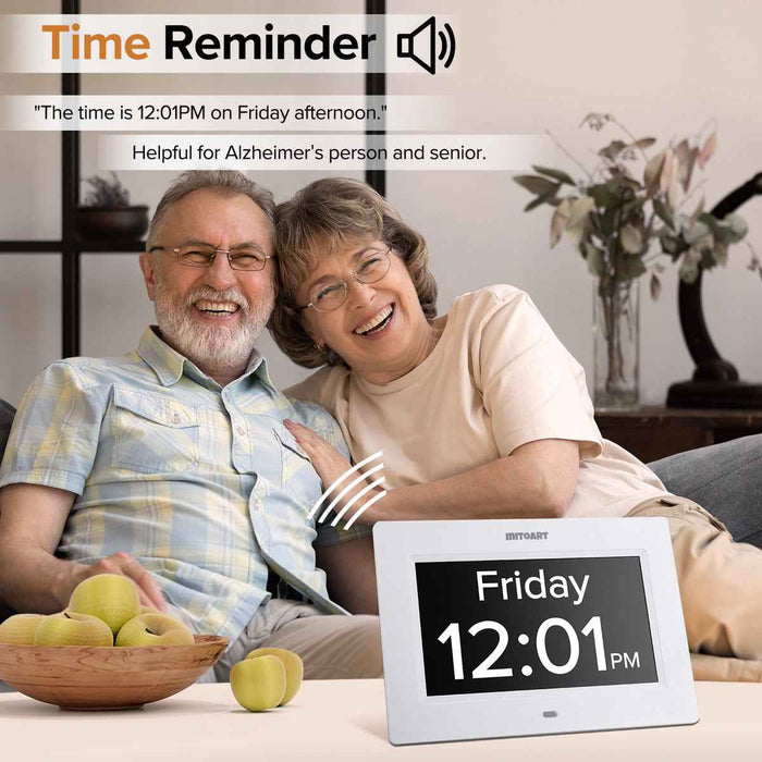 Eldertech large display digital alarm clock showing time and date, designed for seniors to easily read and use daily.