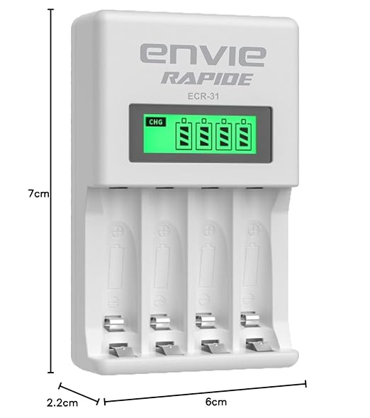 ENVIE (ECR-31) Rapide Ultra Fast Charger for Rechargeable Batteries AA & AAA Ni-mh, with LCD Display, Smart Charge Control System