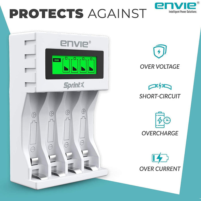 ENVIE (ECR11MC+2800+1100) SprintX Ultra Fast Rechargeable Batteries Charger for AA & AAA Ni-mh, with 2xAA2800 & 2AAA1100 Rechargeable Batteries, with Over Charge Protection - Digitek