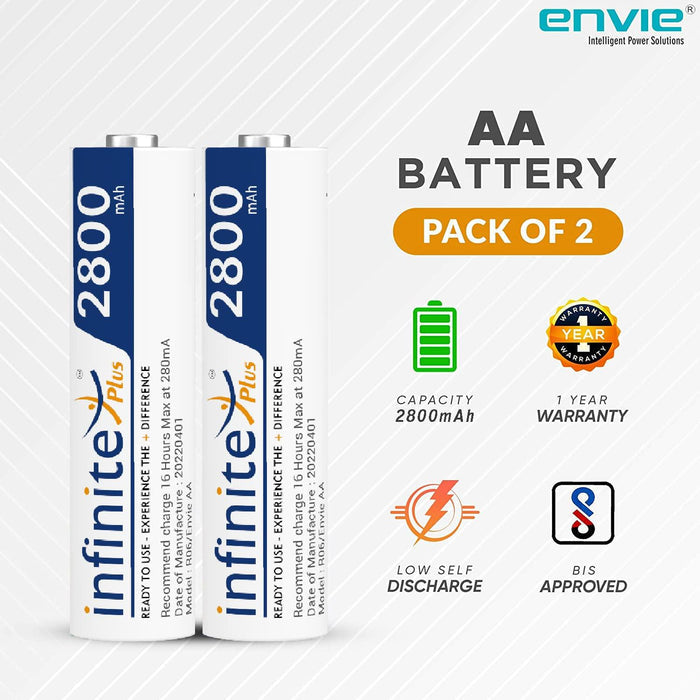 ENVIE (ECR2028002PL) High Speed Wall Plug Charger ECR 20 for AA & AAA Ni-mh/Ni-cd Rechargeable Batteries | 2000MA Output Current | with 2 AA2800 Ni-mh Batteries (ECR2028002PL) - Digitek