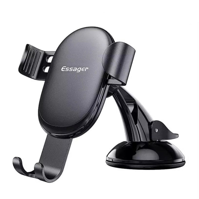 9eight5 Essager Phone Holder shown holding a smartphone, designed for convenient phone and tablet support with adjustable grip.