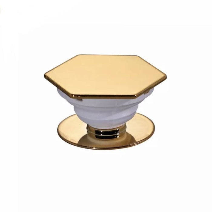 Gold expanding finger grip for phones and tablets by 9eight5, showing its adjustable design and secure grip feature.