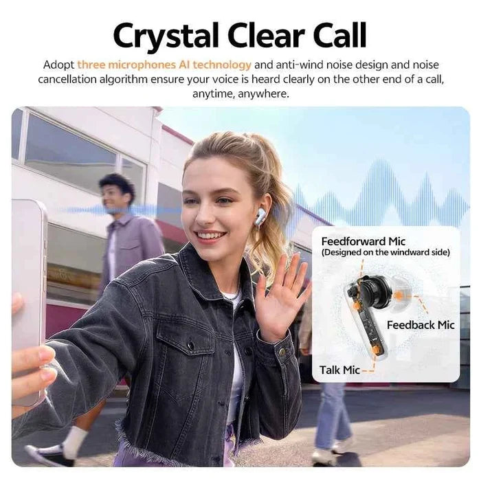 QCY T13 Pro wireless in-ear headphones with sleek design and comfortable fit, ideal for high-quality audio listening.