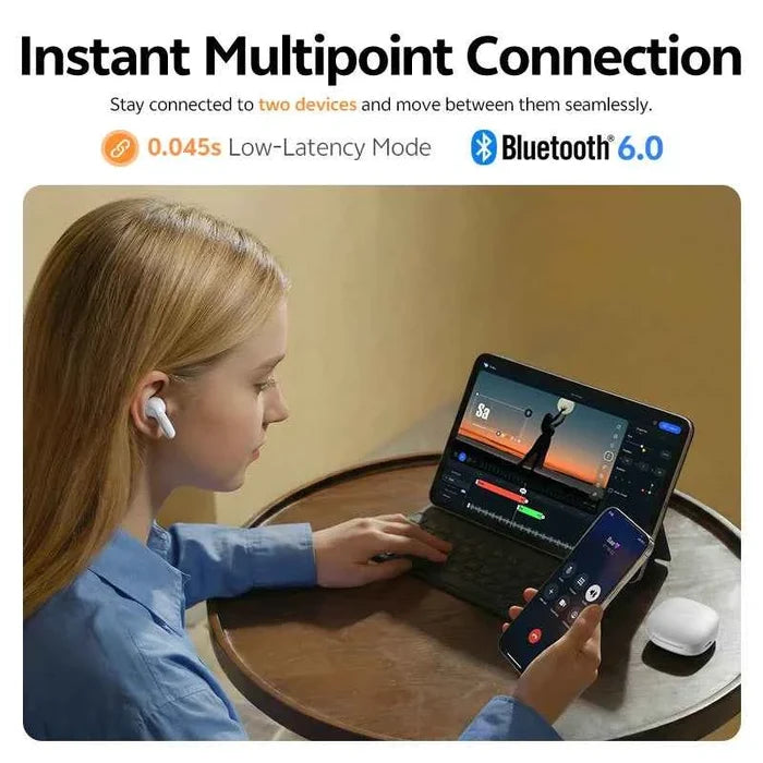 Wireless in-ear headphones by QCY T13 Pro with sleek design and ergonomic fit, perfect for high-quality audio.
