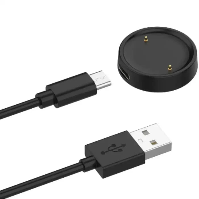 Magnetic fast charger cable for Amazfit BIP 6 TWS smartwatch by Habicare, shown connected for quick charging.