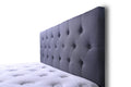 Grey Fenland King headboard by sue-e furniture, showcasing a modern upholstered headboard with tufted design and clean lines.