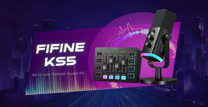 FIFINE All-in-One Podcast Kit with RGB Audio Mixer, studio recording equipment for professional streaming setup